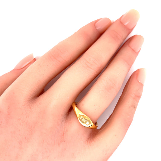 Tiffany & Co. Micro Signet Diamond 18k Yellow Gold Ring Size 7