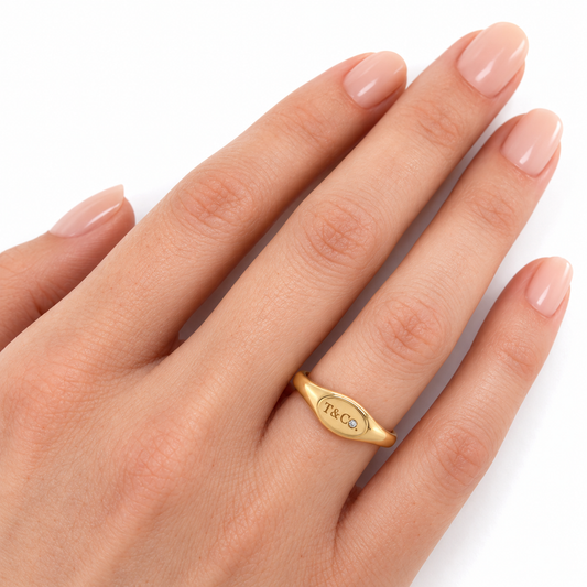 Tiffany & Co. Micro Signet Diamond 18k Yellow Gold Ring Size 7