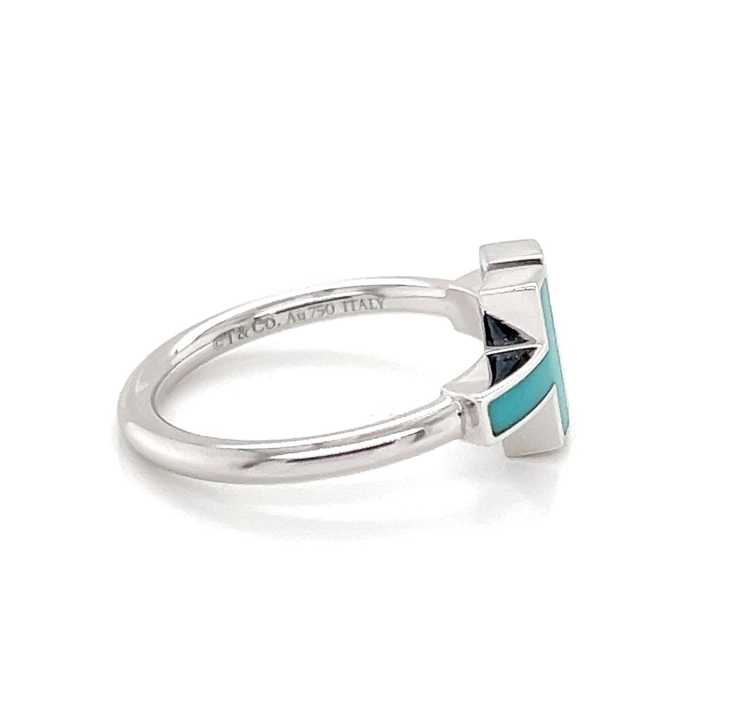 Tiffany & Co. Diamond & Turquoise 18k White Gold T Wire Ring - Size 6