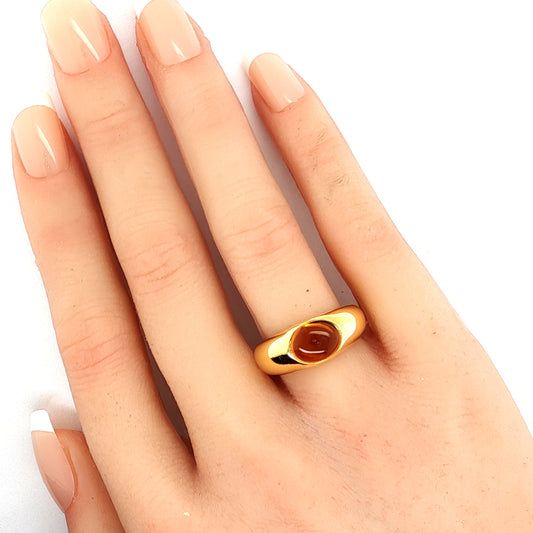 Tiffany & Co. 18k Yellow Gold Citrine Dome Cabochon Band Ring Size 5