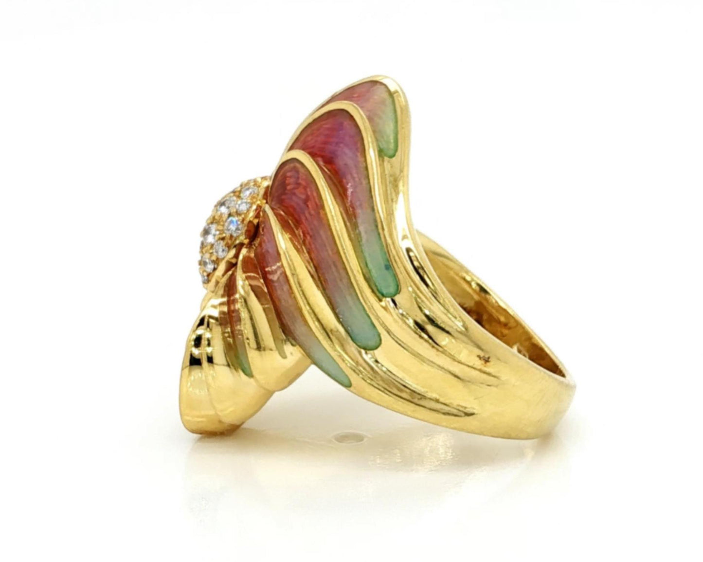 Multicolor Enamel Diamond 18k Yellow Gold Cocktail Ring