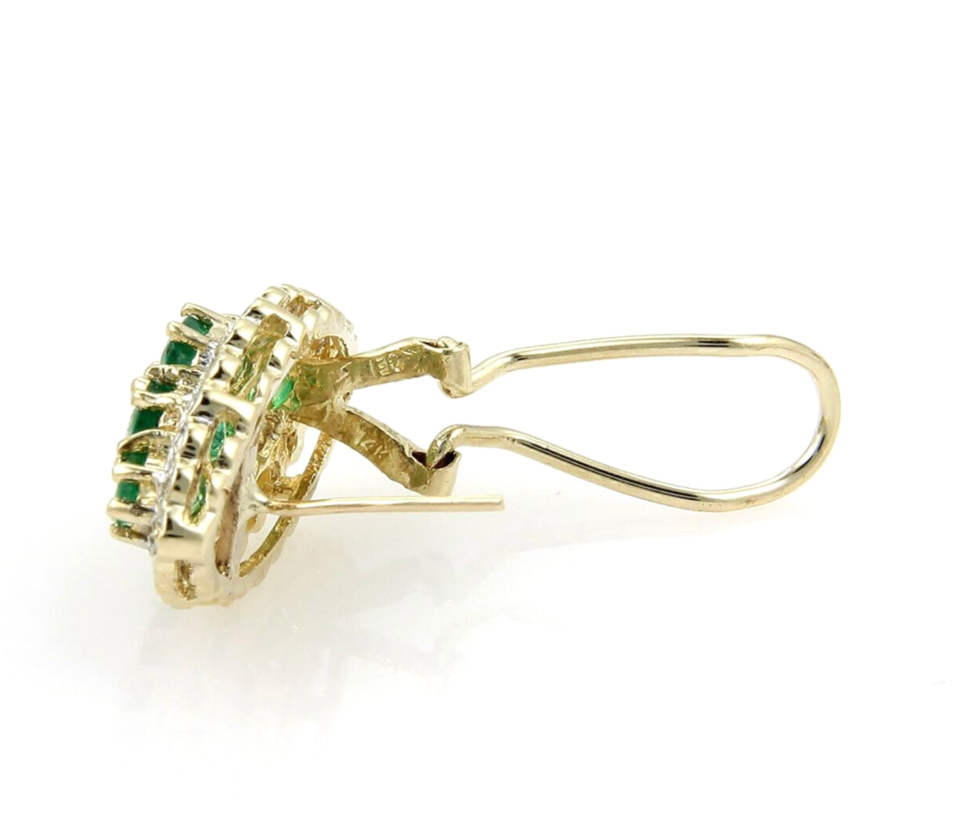 Emerald Diamond 14k Yellow Gold Cluster Stud Earrings