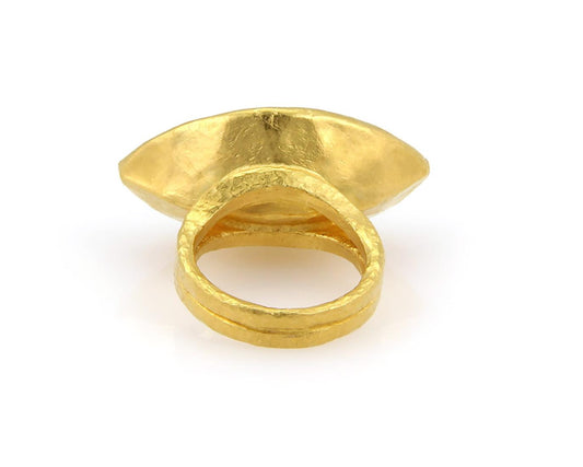 Gurhan Pandora 24k Gold Marquise Aqua Chalcedony Ring - Size 6