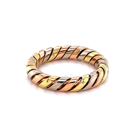Bvlgari Tubogas 18k Tri Color Gold Band Ring - Size 6.5