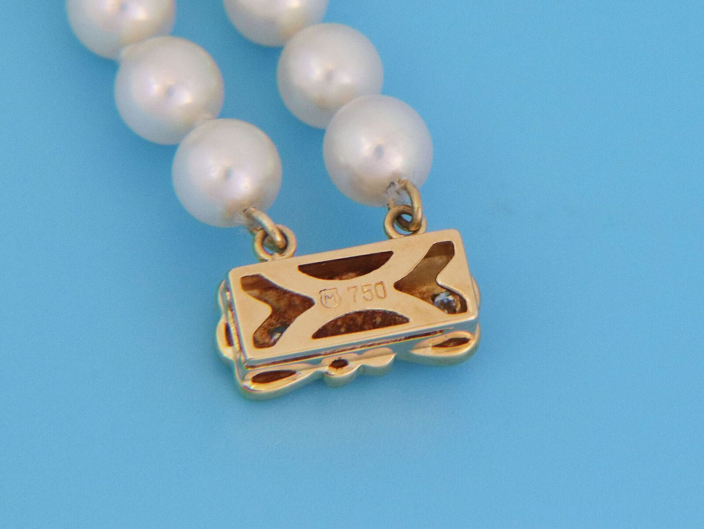 Mikimoto Pearl & Diamond 18k Yellow Gold Bow Motif 2 Strand Bracelet