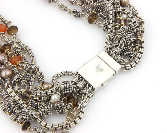 Michael Dawkins Multi Strand Pearls Gemstones Sterling Silver Necklace