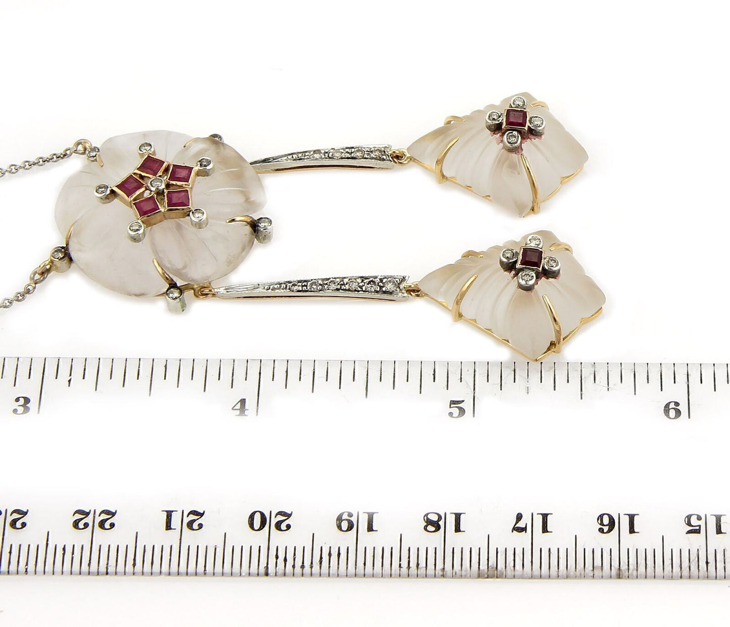 Diamond & Gems 18k Two Tone Gold Camphor Glass Drop Necklace