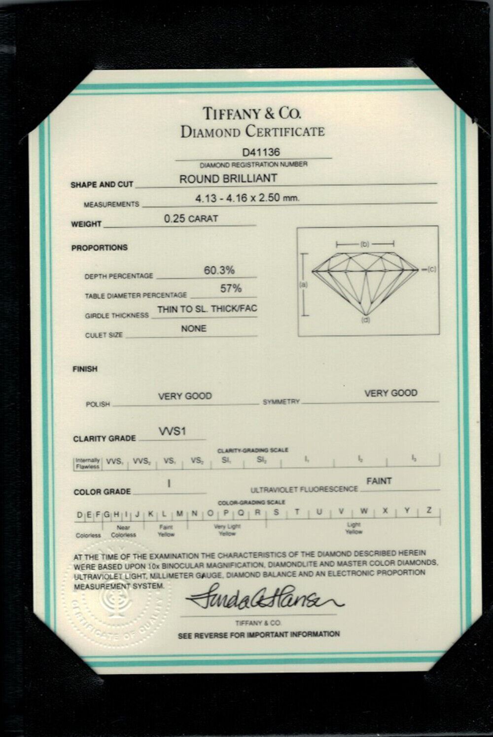 Tiffany & Co. Platinum & 0.25ct Diamond Solitaire Engagement Ring w/Cert - Size 6