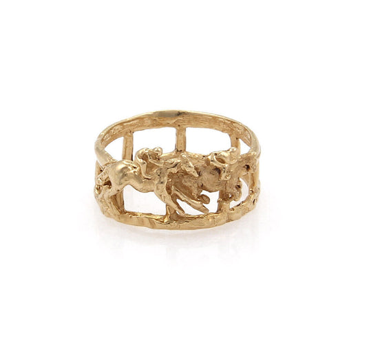 Lisa Perry 14k Yellow Gold Jockey & Horse Wide Band Ring Size 4