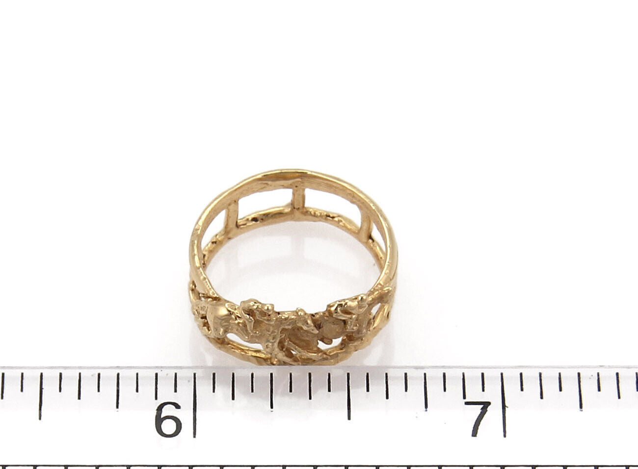 Lisa Perry Jockey & Horse 14k Yellow Gold Band Ring Size 4