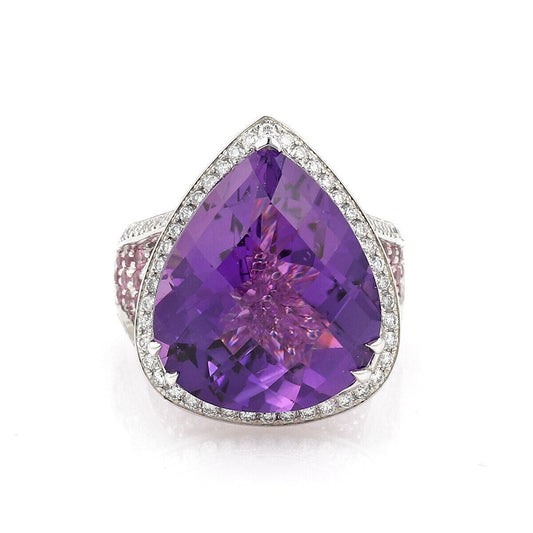 Sonia Bitton Diamond Amethyst Pink Sapphires 18k White Gold Ring - Size 6