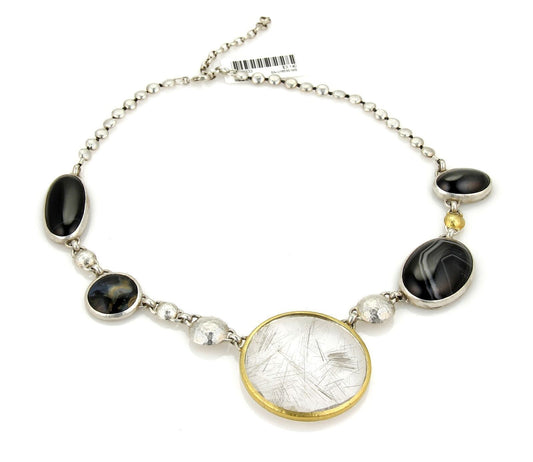 Gurhan Galapagos Rutilated Quartz Spiderweb Obsidian Sterling & 24k Overlay Necklace