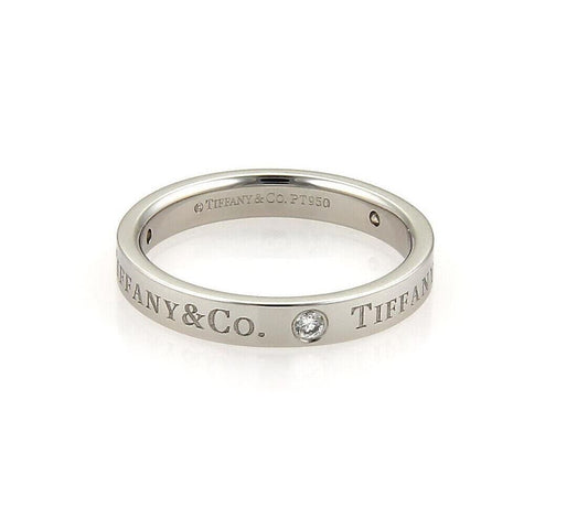 Tiffany & Co. 3 Diamond Platinum Flat Band Ring - Size 6