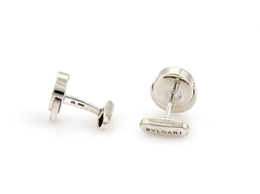 Bvlgari Onyx Engraved Sterling Silver Fancy Round Button Cufflinks