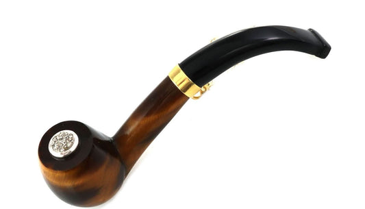 Diamond Tiger's Eye & Onyx Pipe 14k Two Tone Gold Pendant Necklace