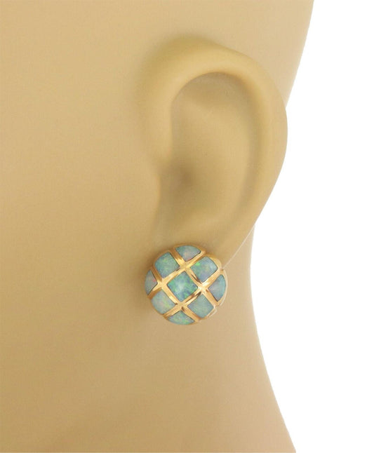 Kabana Diamond Fire Opal 14k Yellow Gold Stud Earrings