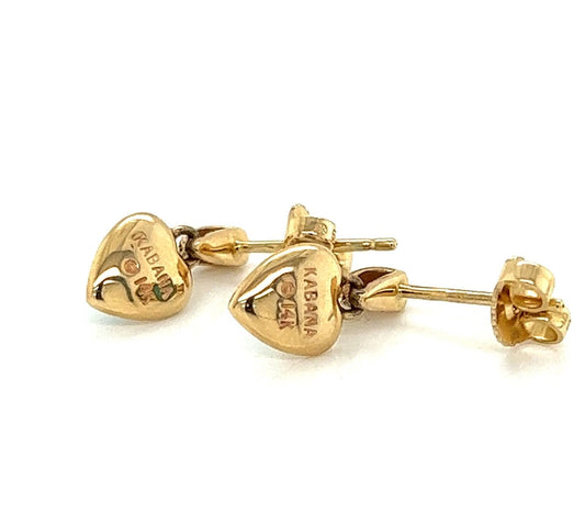 Kabana Diamond Fire Opal 14k Yellow Gold Heart Small Dangle Earrings