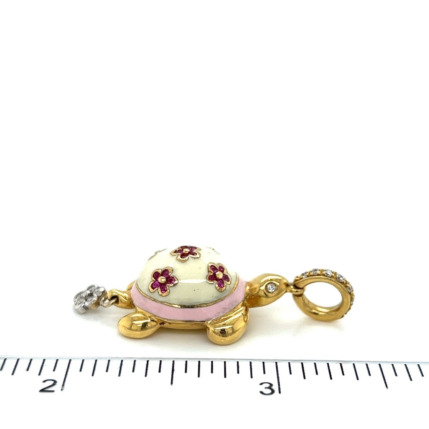 Aaron Basha Diamond Sapphire 18k Gold Enamel Turtle Charm Pendant