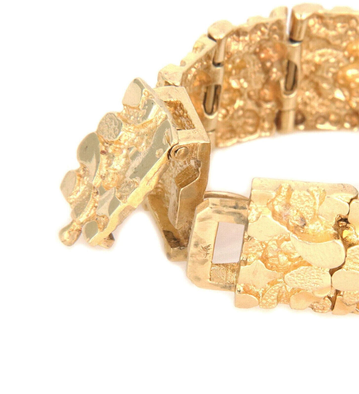 Wide 14k Yellow Gold Nugget Bracelet 8" Long