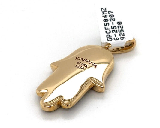 Kabana Diamond Mother of Pearl 14k Yellow Gold Lg Hand of God Charm Pendant