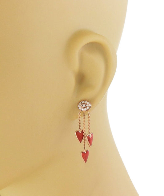 Kabana Diamond Spiny Oyster Gems 14k Rose Gold 3 Hearts Dangle Earrings