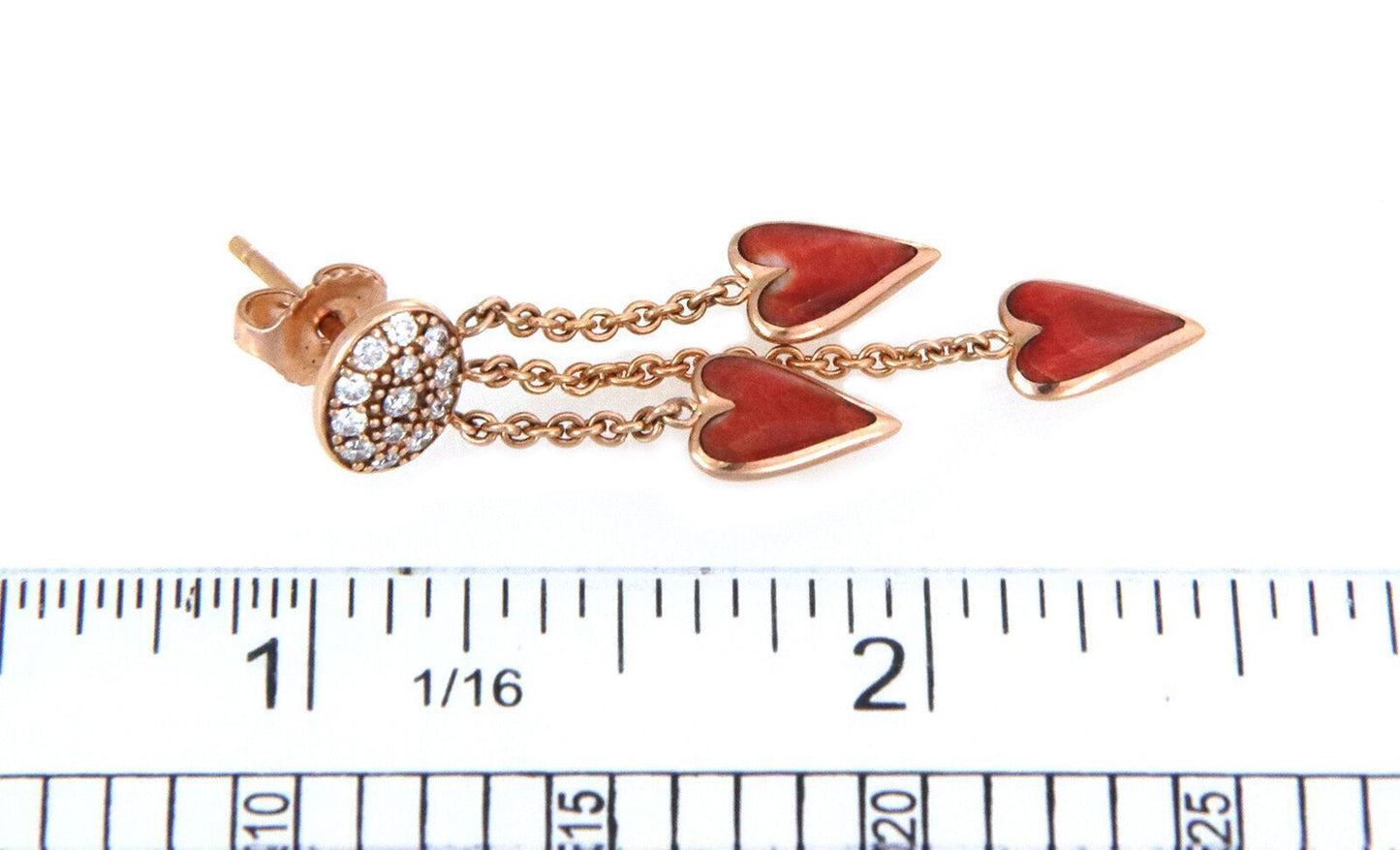 Kabana Diamond Spiny Oyster Gems 14k Rose Gold 3 Hearts Dangle Earrings