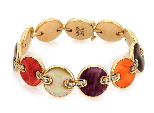 Kabana Spiny Oyster MOP Diamond 14k Yellow Gold Button Link Bracelet