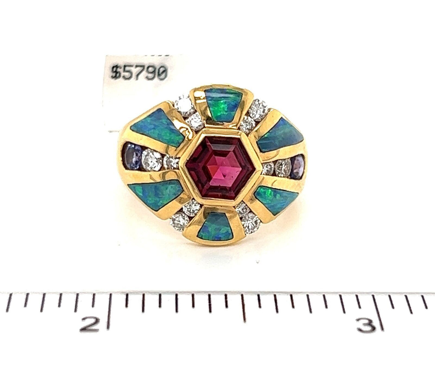 Kabana Diamond Fire Opal Tourmaline Iolite 14k Yellow Gold Ring - Size 6