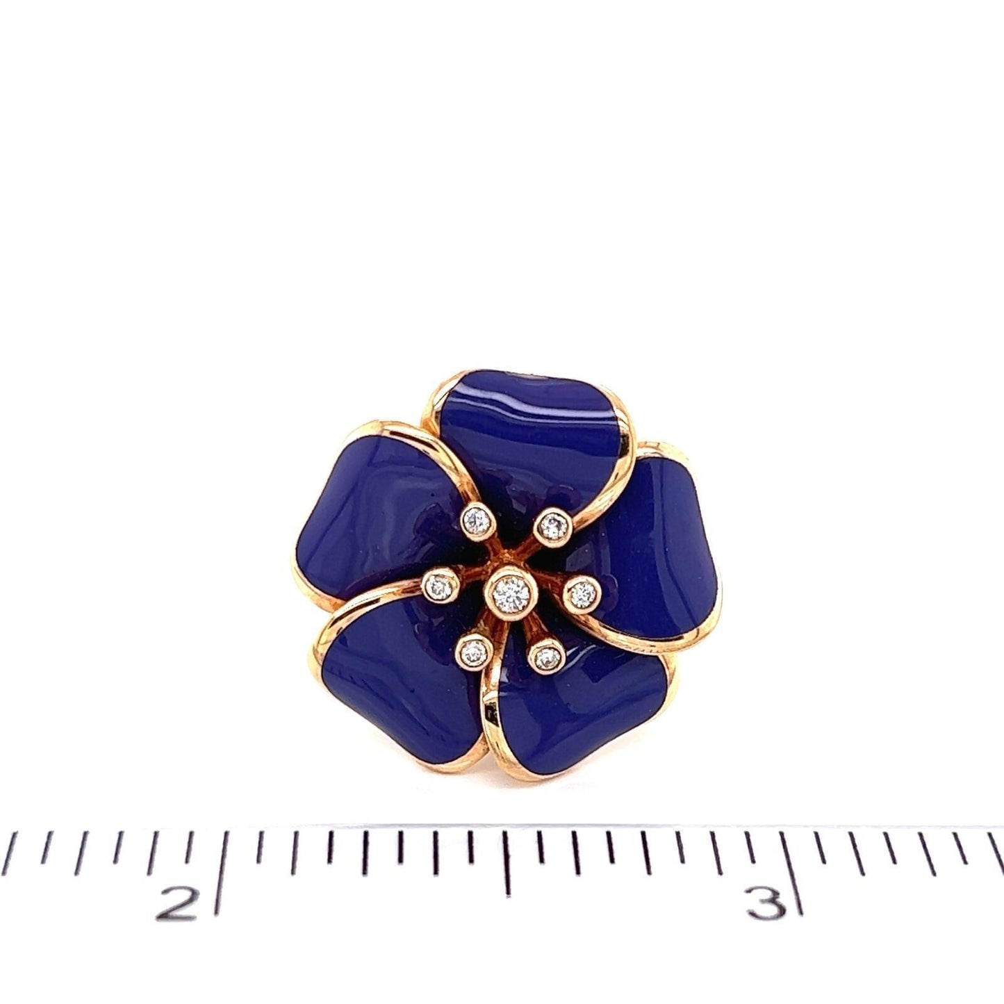 Rosato Diamond 18k Rose Gold Purple Enamel Flower Ring - Size 6.5