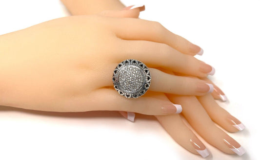 John Hardy Wheat Pave Diamond 18k Gold & Sterling Silver Round Ring