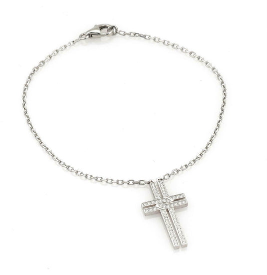 Cartier Diamond 18k White Gold Dangle Cross Charm Bracelet w/Paper
