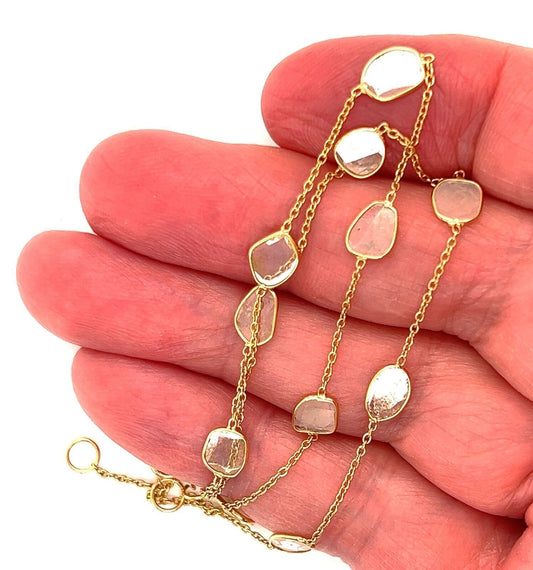 Sliced Diamond 18k Yellow Gold Double Chain Bracelet