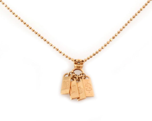 Gucci Diamond 18k Rose Gold 4 Logo Tag Pendant Bead Pendant Necklace