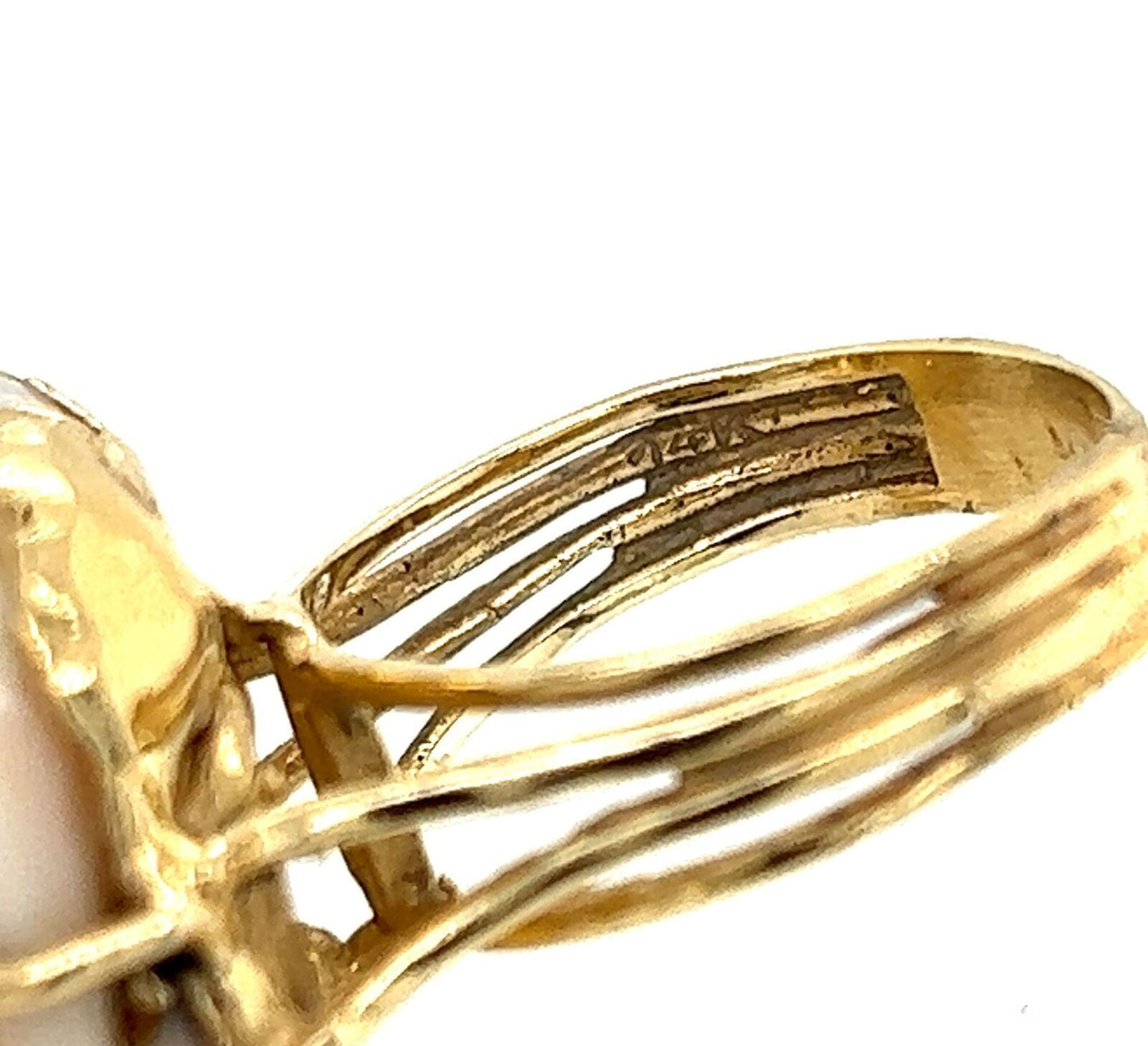 Pink Coral Carved Rose 14k Yellow Gold Ring - Size 8