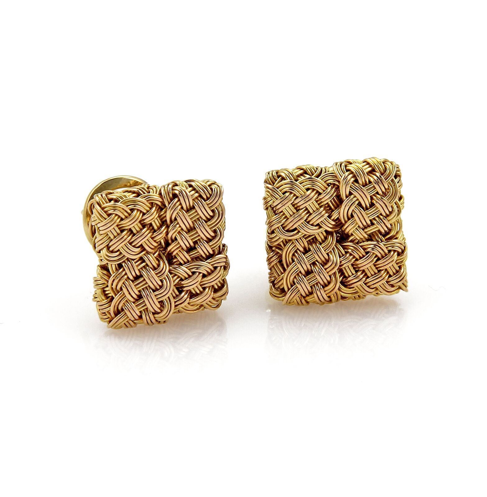 John Hardy 18k Yellow Gold Basket Weave Square Post Clip Earrings