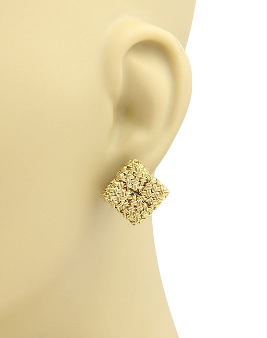 John Hardy 18k Yellow Gold Basket Weave Square Post Clip Earrings