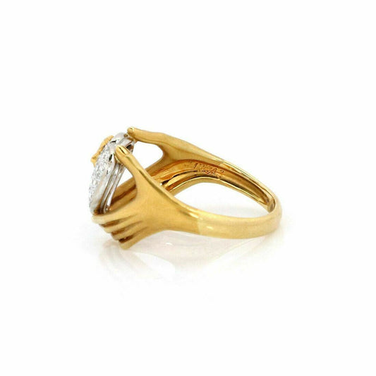 Carrera y Carrera Diamond 18k Two Tone Gold Heart Butterfly Hand Ring - Size 6.5