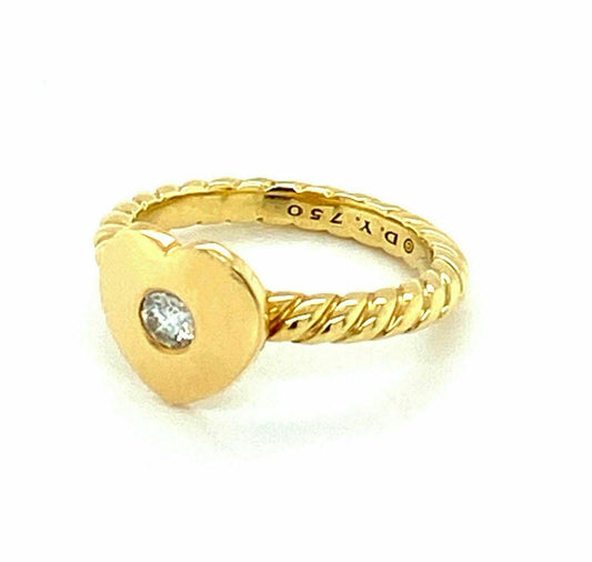 David Yurman Diamond 18k Yellow Gold Heart Cable Ring - Size 6.5