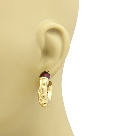 Enamel 18k Yellow Gold Hollow Hammered Hoop Earrings