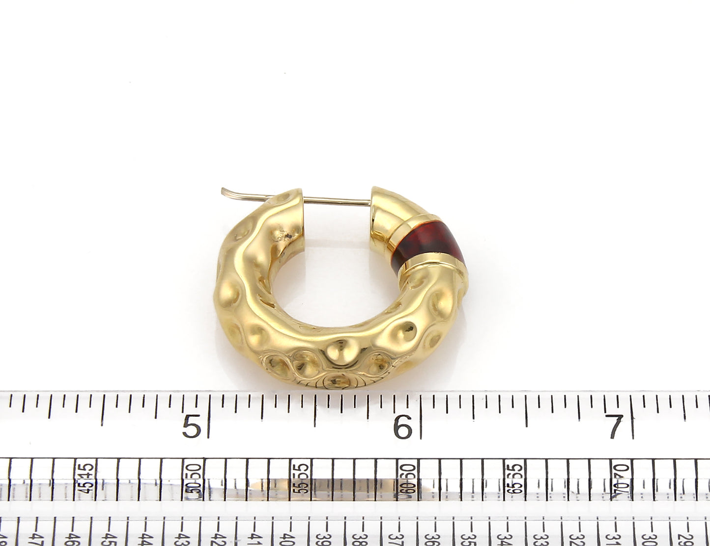 Enamel 18k Yellow Gold Hollow Hammered Hoop Earrings