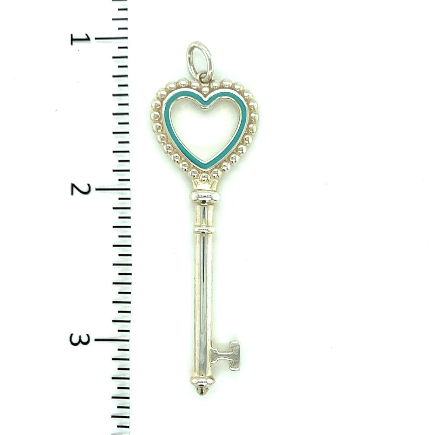 Tiffany & Co. Sterling Silver Enamel Bead Heart Key Charm Pendant