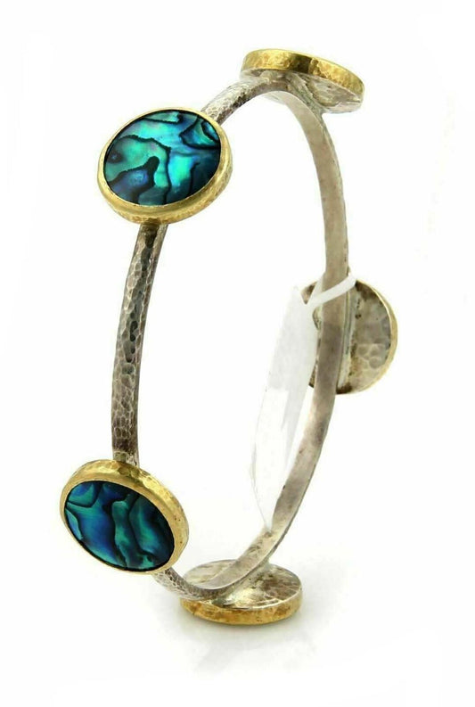 Gurhan Surf Paua Sterling Silver & 24k Gold Overlay 5 Stations Bangle Bracelet