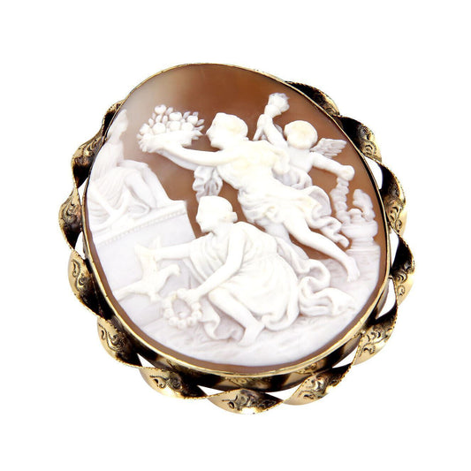 Shell Cameo Carved Greek Multi Figures 14k Yellow Gold Large Brooch | Cameos | Cameos, catalog, Estate, Vintage | Cameos
