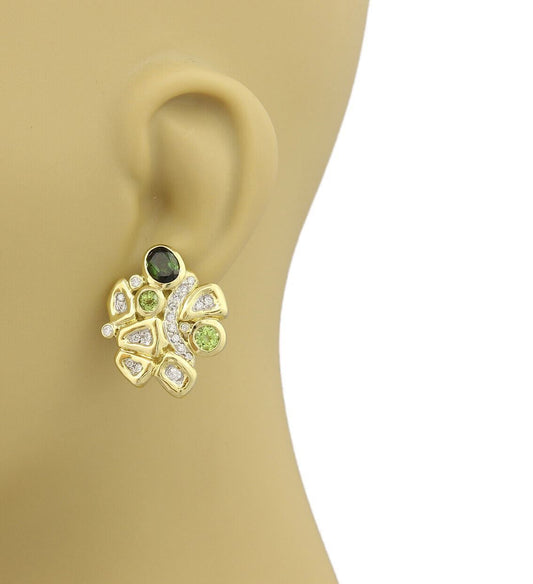 SeidenGang Diamonds Green Tourmaline & Peridot 18k Yellow Gold Fancy Earrings