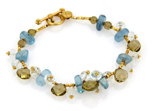 Laura Gibson 22k Gold & Multi-Color Beaded Cluster Gemstone Toggle Bracelet