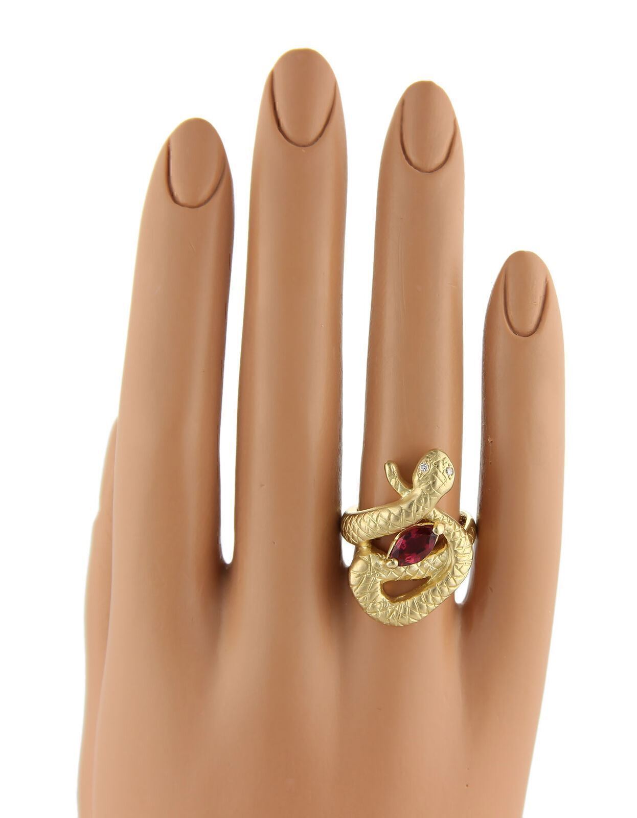 Diamonds & Pink Tourmaline 18k Yellow Gold Snake Ring - Size 5.75