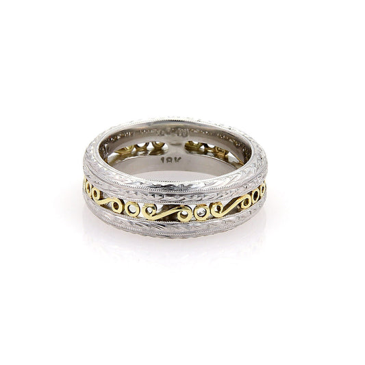 Tacori Platinum & 18k Yellow Gold Scroll Design Band Ring - Size 6.5