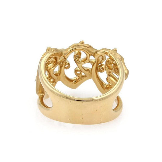 Carrera y Carrera Diamond 18k Yellow Gold 3 Horse Open Wide Band Ring - Size 8