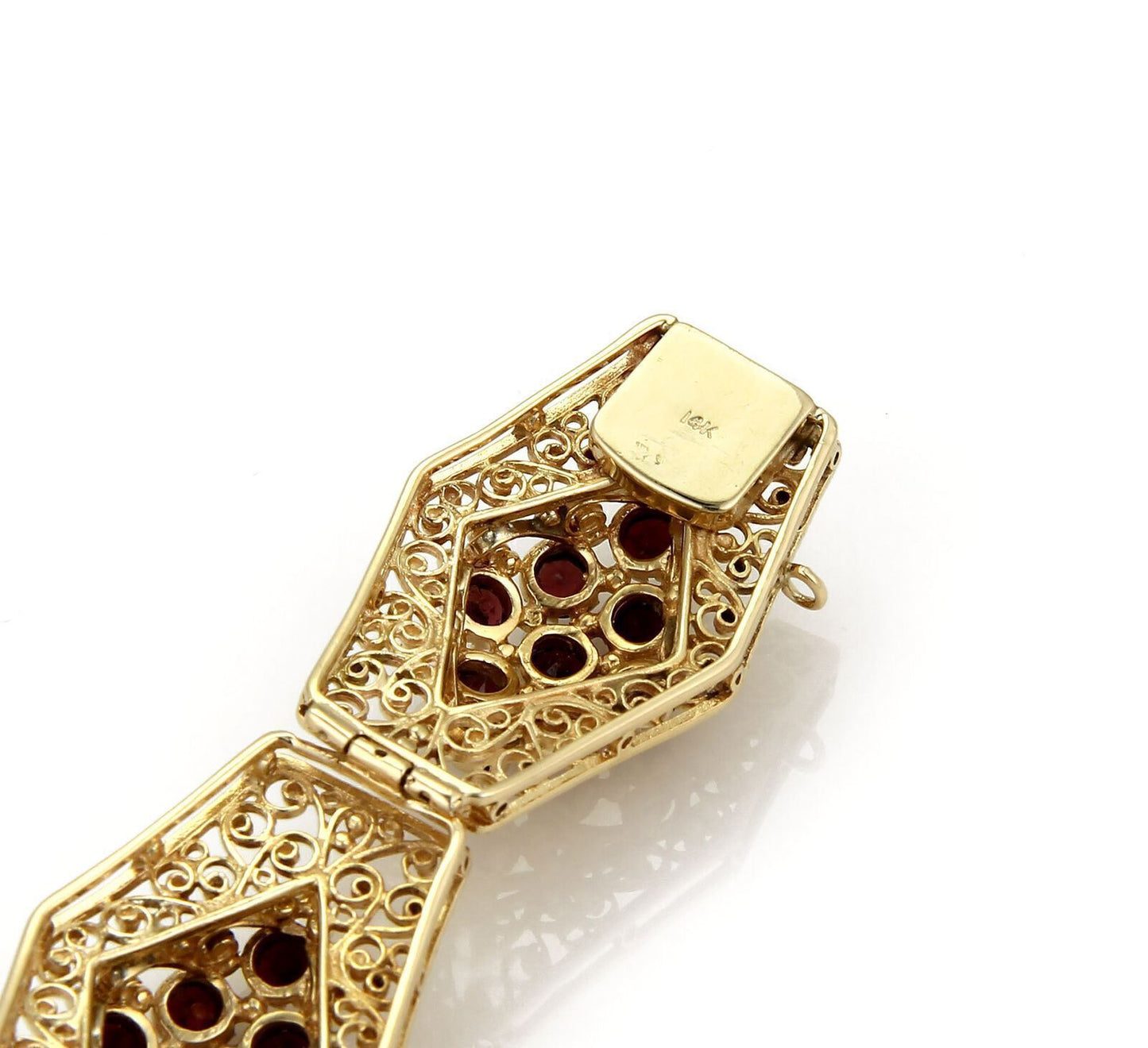 Garnet Filigree Floral 14k Yellow Gold Link Bracelet