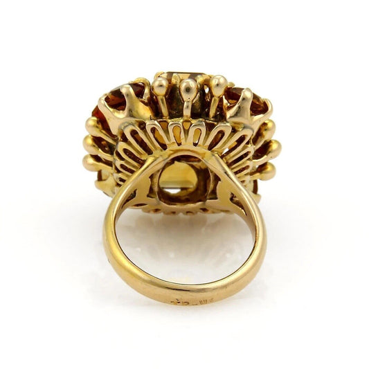 Square Citrine 14k Yellow Gold Cluster Ring - Size 6.5